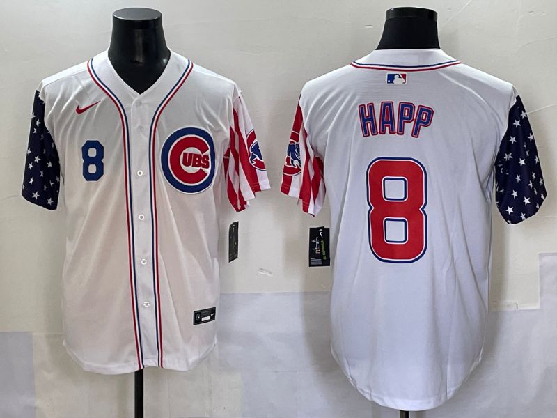 Men 2025 Chicago Cubs #8 Happ White a generation of national flags Joint Name Nike MLB Jersey style 2